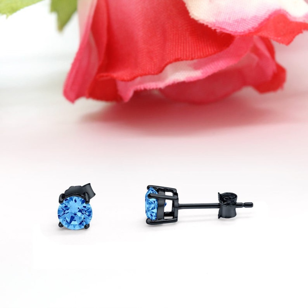 18K BLACK GOLD BLUE TOPAZ DIAMOND STUD EARRINGS